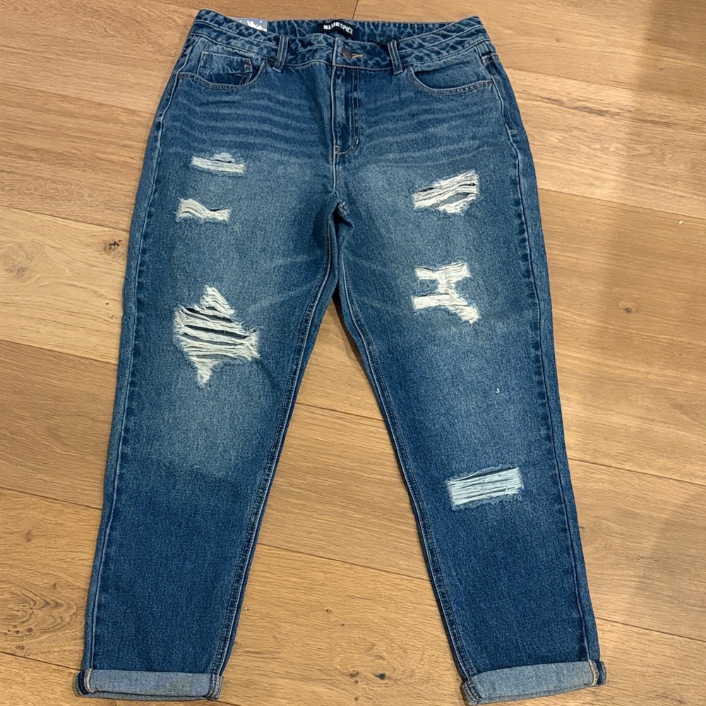 NEW! Blue Spice Ripped Boyfriend Jeans - Dark Blue - Size 13